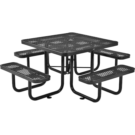 Global Industrial Square Picnic Table, Black, Expanded Metal, 46 in 277151BK